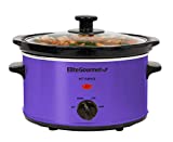 Elite Gourmet MST-275XP Electric Oval Slow Cooker, Adjustable Temp, Entrees, Sauces, Stews & Dips, Dishwasher Safe Glass Lid & Crock (2 Quart, Purple)