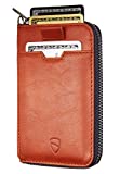 Vaultskin NOTTING HILL Minimalist Leather Zipper Wallet. Slim Multi Card Holder with RFID Blocking (Cognac)