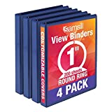 Samsill Economy 1 Inch 3 Ring Binder, Made in the USA, Round Ring Binder, Non-Stick Customizable Cover, Dark Blue, 4 Pack (MP48532)