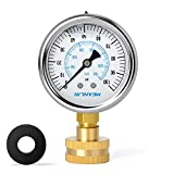 MEANLIN MEASURE 0~100Psi Stainless Steel Frame 3/4" Female 2.5" FACE DIAL Liquid Filled Pressure Gauge WOG Water Oil Gas Water Pressure Test Table with Sealing Ring