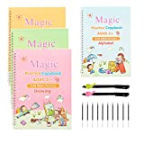 Upgraded Large Magic Practice Copybook Set(Size 10.5"x7.3")-4PCS Reusable Magic Practice Copybook for Kids-Magic Copybook Large- Magic Calligraphy Copybook-Magic Handwriting Practice Copybook Kid