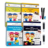 2.27.5x21.5cm Premium Edition Reusable Kindergarten Alphabet, Sight Words and Simple Sentences, Numbers and Math Magic Practice Copybook 4 Pack with Pen, Handwriting practice Letter and Number Tracing Books for Kids Ages 3-5, Build Basic Reading, Writing and Math Skills  EliteKids magic book Series