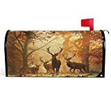 Wamika Deers Fall Mailbox Covers Magnetic Autumn Forest Mailbox Cover Maple Leaf Mailbox Wraps Post Letter Box Cover Garden Home Decor Standard Size 18" X 21"