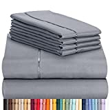 LuxClub 6 PC Sheet Set Bamboo Sheets Deep Pockets 18" Eco Friendly Wrinkle Free Sheets Machine Washable Hotel Bedding Silky Soft - Light Grey Queen