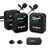Wireless Lavalier Microphone, SYNCO G2(A2) 2.4G Lavalier Dual Transmitter & 1 Receiver Lapel Mic for Vlog Streaming YouTube for DSLR Camera Smartphone Tablet, Wireless-Lavalier-Microphone-Dual-Channel