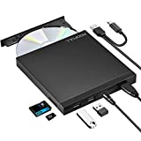 ROOFULL External CD/DVD +/-RW Drive USB 3.0 Type-C with USB Ports and SD Reader, Portable DVD CD ROM Burner Optical Disc Drive Player Reader Writer for MacBook Pro, Air, iMac, Windows 11/10/8/7 Laptop