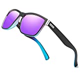 DUBERY Vintage Polarized Sunglasses for Men Women Retro Square Sun Glasses D518 (Purple&Blue/Purple)