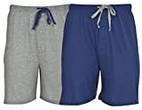 Hanes Men's 2 Pack Jersey Cotton Knit Tagless Sleep & Lounge Drawstring Shorts, Blue Depth/Active Heather Grey, Large