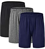 JINSHI Mens Pajama Bottoms Stretch Boxer Sleeping Shorts Lounge Wear Soft Modal Shorts with Pockets, 3 Pack, Black/Deep Gray/Navy, Size S