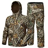 TIDEWE Hunting Clothes for Men with Fleece Lining, Safety Strap Compatible Water Resistant Silent Jacket and Pants, Hunting Suit for Climbing Hiking Trekking Camping (Realtree Edge Camo Size XL)