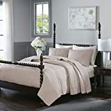 MADISON PARK SIGNATURE Serene 3 Piece Cotton Hand Quilt Set Coverlet Bedding, King Size, Blush