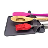 Silicone Utensil Rest by Kasian House - Extra Large Kitchen Spoon Rest with Drip Pad, Utensils Holder for Spoons, Spatulas, Ladles, Tongs & BBQ, BPA-Free, Heat-Resistant & Dishwasher Safe (Grey)
