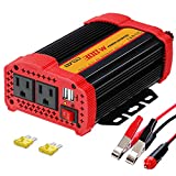 Upgraded 300W Car Power Inverter DC 12V to 110V AC Car Plug Converter with 2 x 2.1A Dual USB Ports Car Charger and 2 AC Outlets Car Adapter ETL Listed