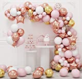 RUBFAC Rose Gold Balloon Garland Arch Kit with Pink Gold White Balloons for Gradution Birthday Party Baby Shower Wedding Decorations