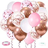 Rose Gold Pink Confetti Balloons, 60 Pack Rose Gold Metallic and Pink White Party Balloons for Girls Women Wedding Birthday Baby Shower Bachelorette Anniversary Mother's Day Party Decorations.