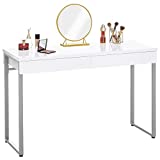 GreenForest Vanity Desk with 2 Drawers Glossy White 47 inch Modern Home Office Computer Writing Desk Makeup Dressing Table with Metal Silver Legs for Bedroom,Without Mirror