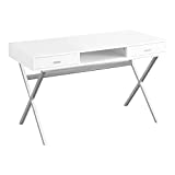 Monarch Specialties Laptop Table with Drawers and Open Shelf Computer, Writing Desk, Metal Sturdy Legs, 48" L, Glossy White