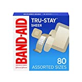 Band-Aid Brand Tru-Stay Sheer Strips Adhesive Sterile Bandages for Hurt-Free First Aid & Wound Care, Protection of Minor Cuts, Scrapes & Burns, Lightweight, Breathable, Assorted, 80 ct