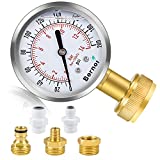 Bernoi Water Pressure Gauge Kit, Glycerin Filled Test with Lead-Free Brass Hose Fittings, 3/4'' Female Coupler Plus 5 Adapters to in Multiple Systems, 2-2/3'' dial, 0-200 Psi