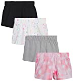 RBX Girls' Active Shorts - 4 Pack Performance Fleece Sweat Shorts (Size: 4-16), Size 7/8, Pink/White Multi