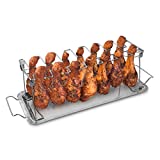 Navaris Stainless Steel Chicken Leg & Wing Rack - 14 Slot Roaster Stand for Chicken Legs, Wings, Drumstick with Drip Tray for Smoker Grill or Oven