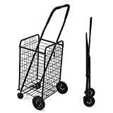 Folding Shopping Cart,Grocery Utility Shopping Cart with Dual Swivel Wheels,Compact Folding Portable Cart Saves Space for Convenient Storage,Lightweight Easy to Move Holds up to Max 90Ibs,Black