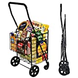 siffler Shopping Cart with 360 Rolling Swivel Wheels for Groceries Utility Shopping Cart with Double Basket Folding Portable Cart Saves Space with Adjustable Handle Height for Grocery Laundry Luggage