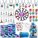 Golray 84Pcs Mermaid Party Favors Birthday Supplies for Girls Mermaid Pinata Silicone Bracelet Tattoo Stickers Keychain Necklace Ring Hairpin Gift Bag Gift Kid Girl Boy Mermaid Birthday Party Supplies