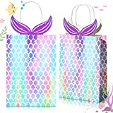 10 Pieces Mermaid Party Favors Gift Bags, Mermaid Tail Goodie Bag Mermaid Treat Bags for Kids Birthday Mermaid Party Supplies Mermaid Candy Bags with Handles for Girls Baby Shower Little Decorations