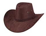 UwantC Mens Faux Felt Western Cowboy Hat Fedora Outdoor Wide Brim Hat with Strap Coffee