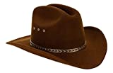 Faux Felt Wide Brim Western Cowboy Hat Elastic Band - Brown - S/M