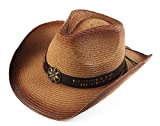 Melesh Adult Sun Straw Western Cowboy Hat Colored (Light Coffee)