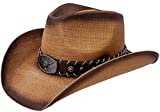 Queue Essentials Men & Women's Woven Straw Cowboy Cowgirl Hat Western Outback w/Wide Brim (Long Horn)