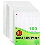 Emraw 4-1" Filler Paper Quad Ruled Loose Leaf Filler Papers Comes with a 3 Hole Punch Perfect for Data and 2D Graphs (Pack of 2)