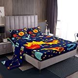 Feelyou Solar System Bed Sheet Set Kids Outer Space Bedding Set Boys Girls Universe Planets Sheets 1 Flat Sheet & 1 Fitted Sheet & 2 Pillowcases Queen Size