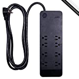 GE UltraPro 8-Outlet Surge Protector, 8 Ft Extension Cord, 2160 Joules, 4 Adapter Spaced Outlets, Flat Plug, Integrated Circuit Breaker, Power Filter, Wall Mount, UL Listed, Black, 37055