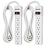 DEWENWILS 2-Pack 6-Outlet Power Strip Surge Protector with 6Ft Long Extension Cord, Low Profile Flat Plug, 15 Amp Circuit Breaker, 500 Joules, Wall Mount, White, UL Listed