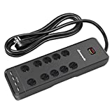 DEWENWILS Surge Protector Power Strip with 10-Outlet and 4 USB Ports, 6 FT Flat Plug Extension Cord for Home Office, 2480Joules, 15A Circuit Breaker, Wall Mountable, Black, UL Listed