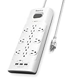 Surge Protector Power Strip 4000 Joules, Huntkey 12 AC Outlets & 3 USB Ports 6FT Extension Power Cord (1625W/13A) for Phone Charge, Kitchen, Office, Metting Room ( White )