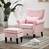 Artechworks Tufted Accent Chair with Ottoman, Single Sofa Club Chair for Living Room, Bedroom, Office, Hosting Room, Pink