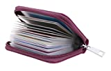 Easyoulife Genuine Leather Credit Card Holder Zipper Wallet With 26 Card Slots (Purple)