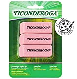 TICONDEROGA Pink Carnation Erasers, Wedge, Medium, Pink, 3 Count (Pack of 1) (X38943)