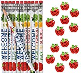 (24) Welcome Back To School Pencils and (24) Apple Erasers Bulk set