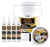 Ziollo RV Flex Repair Tape Kit - Roof Repair Kit to Seal and Waterproof, Bond to EPDM Rubber with Sealant, Seal Vents and Skylights on Motorhomes, Trailers, Campers (1 Tape, 4 Tubes and 5 G Pail)