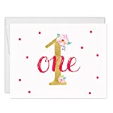 Baby Girl's 1st Birthday Thank You Cards with Envelopes ( Pack of 25 ) Folded Blank Pink Floral First Birthday Celebration Thanks Gracias Notes Children Child Kids B'day Party Excellent Value VT0014B