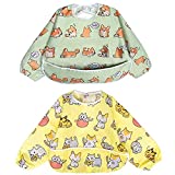 Little Dimsum Full Sleeved Feeding Bib 2 Pack ,Baby & Toddler Waterproof Bib Apron,Food Protection Large Pocket Eating Smock 6-48 Months (Little Puppy/Little Cat)