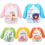 HaimoBurg 5 Pcs Long Sleeved Baby Toddler Bibs Waterproof Sleeved Bib 12-36 Months