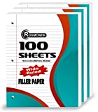 Rosmonde Loose Leaf Filler Paper 10-1/2" x 8", 3 Pack, 3 Ring Binder Notebook Writing Paper, 3 Hole Punched Filler Paper, Wide Ruled Lined Paper, Writing & Office Paper, School Paper, 100 Sheets