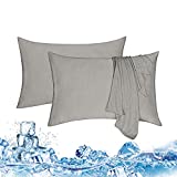 Haowaner Double Sided Cooling Pillow Cases, Cooling Pilliowcase 2 Packs, Cooling Pillow Cases for Night Sweats&Hot Sleepers, Standard Cool Pillowcase,Cold Pillow Cover,Ice Pillow Protector,20"X26"Grey
