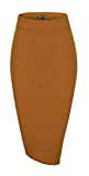 Urban CoCo Elastic High Waist Knee Length Pencil Skirt Ribbed Knit Basic Tube Midi Skirt (Camel, L)